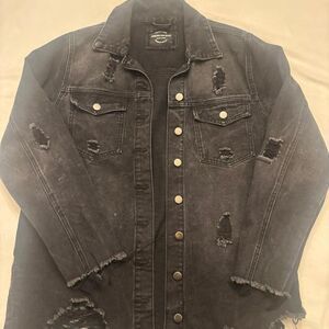American Bazi Black Distressed Denim Jacket | Grunge Style | Size Large